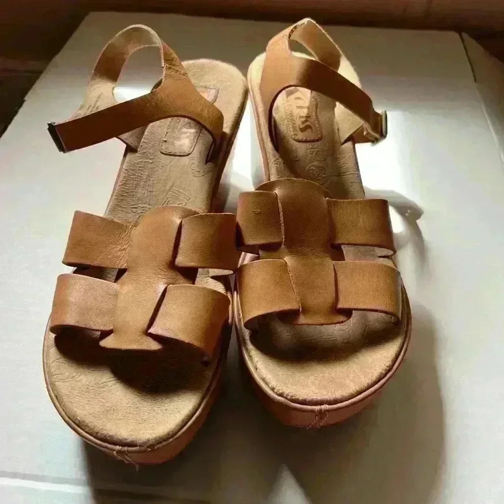Korks by kork-ease Brown Leather Sandal Chunky Heel Clogs Size 7